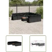 The Living Store 12-tlg. Garten-Sofagarnitur mit Kissen Schwarz Poly Rattan