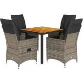 vidaXL 5-tlg. Garten-Essgruppe mit Kissen Grau Poly Rattan