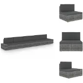 vidaXL 5-tlg. Garten-Lounge-Set mit Kissen Grau Poly Rattan - Gartenmöbel-Sets