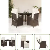 The Living Store 5-tlg. Garten-Essgruppe mit Kissen Braun Poly Rattan