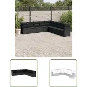 The Living Store 9-tlg. Garten-Sofagarnitur mit Kissen Schwarz Poly Rattan