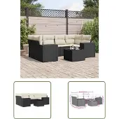 The Living Store 7-tlg. Garten-Sofagarnitur mit Kissen Schwarz Poly Rattan
