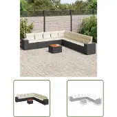 The Living Store 10-tlg. Garten-Sofagarnitur mit Kissen Schwarz Poly Rattan
