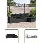 The Living Store 5-tlg. Garten-Sofagarnitur mit Kissen Schwarz Poly Rattan