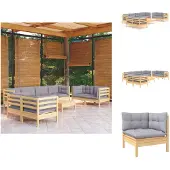 vidaXL 9-tlg. Garten-Lounge-Set mit Grauen Kissen Kiefer Massivholz - Gartenmöbel-Sets