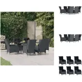 vidaXL 7-tlg. Garten-Essgruppe Dunkelgrau Poly Rattan - Gartenmöbel-Sets