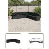 The Living Store 9-tlg. Garten-Sofagarnitur mit Kissen Schwarz Poly Rattan