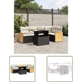 The Living Store 6-tlg. Garten-Sofagarnitur mit Kissen Schwarz Poly Rattan
