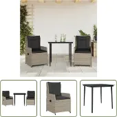 The Living Store 3-tlg. Garten-Essgruppe mit Kissen Hellgrau Poly Rattan