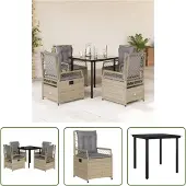 The Living Store 5-tlg. Garten-Essgruppe mit Kissen Beige Poly Rattan