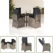 The Living Store 5-tlg. Garten-Essgruppe mit Kissen Grau Poly Rattan