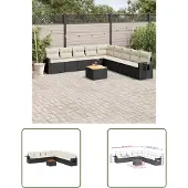 The Living Store 10-tlg. Garten-Sofagarnitur mit Kissen Schwarz Poly Rattan