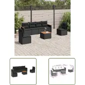 The Living Store 7-tlg. Garten-Sofagarnitur mit Kissen Schwarz Poly Rattan