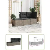 The Living Store 3-tlg. Garten-Sofagarnitur mit Kissen Grau Poly Rattan