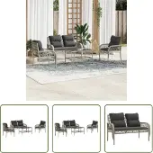 The Living Store 4-tlg. Garten-Sofagarnitur mit Kissen Hellgrau Poly Rattan