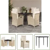 The Living Store 5-tlg. Garten-Essgruppe mit Kissen Beige Poly Rattan