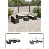 The Living Store 10-tlg. Garten-Sofagarnitur mit Kissen Schwarz Poly Rattan