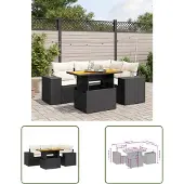 The Living Store 5-tlg. Garten-Sofagarnitur mit Kissen Schwarz Poly Rattan