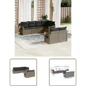 The Living Store 7-tlg. Garten-Sofagarnitur mit Kissen Grau Poly Rattan