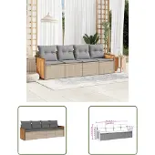The Living Store 4-tlg. Garten-Sofagarnitur mit Kissen Beige Poly Rattan