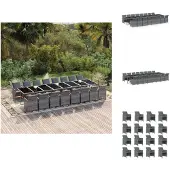 vidaXL 17-tlg. Garten-Essgruppe mit Kissen Poly Rattan Grau - Gartenmöbel-Sets