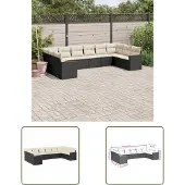 The Living Store 10-tlg. Garten-Sofagarnitur mit Kissen Schwarz Poly Rattan