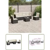 The Living Store 7-tlg. Garten-Sofagarnitur mit Kissen Schwarz Poly Rattan