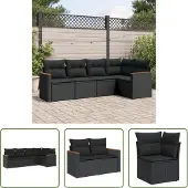 The Living Store 5-tlg. Garten-Sofagarnitur mit Kissen Schwarz Poly Rattan