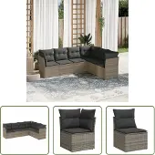 The Living Store 6-tlg. Garten-Sofagarnitur mit Kissen Grau Poly Rattan