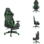 vidaXL Gaming-Stuhl mit Fußstütze Drehbar Grün PVC - Gaming-Sessel