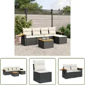 The Living Store 6-tlg. Garten-Sofagarnitur mit Kissen Schwarz Poly Rattan