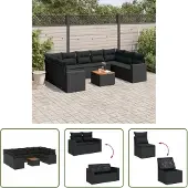 The Living Store 10-tlg. Garten-Sofagarnitur mit Kissen Schwarz Poly Rattan