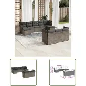 The Living Store 10-tlg. Garten-Sofagarnitur mit Kissen Grau Poly Rattan