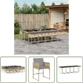 The Living Store 11-tlg. Garten-Essgruppe mit Kissen Beigemischung Poly Rattan