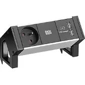 Bachmann DESK2 ALU BLACK 1xUTE 1xUSB Charger 0,2m GST18