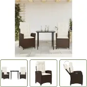 The Living Store 3-tlg. Garten-Essgruppe mit Kissen Braun Poly Rattan