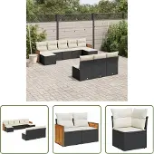 The Living Store 10-tlg. Garten-Sofagarnitur mit Kissen Schwarz Poly Rattan