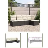 The Living Store 5-tlg. Garten-Sofagarnitur mit Kissen Schwarz Poly Rattan