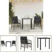 The Living Store 3-tlg. Bistro-Set mit Kissen Grau Poly Rattan