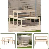 The Living Store Picknicktisch 110x134x75 cm Massivholz Kiefer