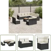 The Living Store 12-tlg. Garten-Sofagarnitur mit Kissen Schwarz Poly Rattan