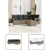 The Living Store 6-tlg. Garten-Sofagarnitur mit Kissen Grau Poly Rattan