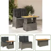 The Living Store 2-tlg. Garten-Essgruppe mit Kissen Grau Poly Rattan