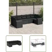 The Living Store 7-tlg. Garten-Sofagarnitur mit Kissen Schwarz Poly Rattan