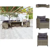 vidaXL 3-tlg. Garten-Lounge-Set mit Kissen Poly Rattan Grau - Gartenmöbel-Sets