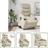 The Living Store Massagesessel mit Aufstehhilfe Elektrisch Creme Kunstleder