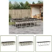 The Living Store 13-tlg. Garten-Essgruppe mit Kissen Hellgrau Poly Rattan