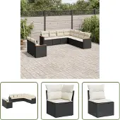 The Living Store 9-tlg. Garten-Sofagarnitur mit Kissen Schwarz Poly Rattan