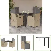 The Living Store 5-tlg. Garten-Essgruppe mit Kissen Beige Poly Rattan