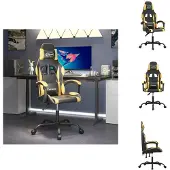vidaXL Gaming-Stuhl Drehbar Schwarz und Golden Kunstleder - Gaming-Sessel